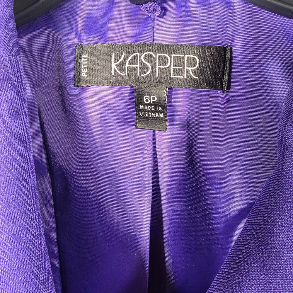 Kasper Petite Womens Purple 4-Button Pintuck Pleated Lined Blazer Jacket 6P - Picture 5 of 12